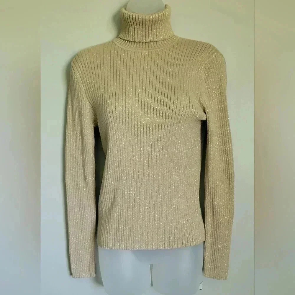 VTG NWT The Limited Long Sleeve stretchy Gold Sparkle turtle neck, size small